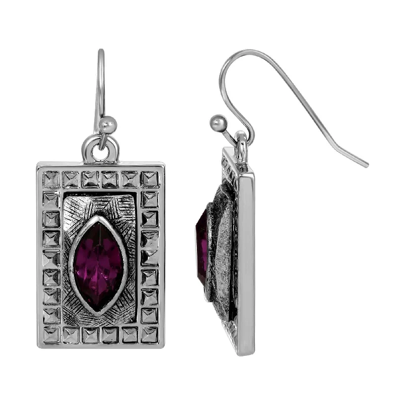 1928 Jewelry Vivida Rectangular Purple Amethyst Glass Crystal Drop Earrings