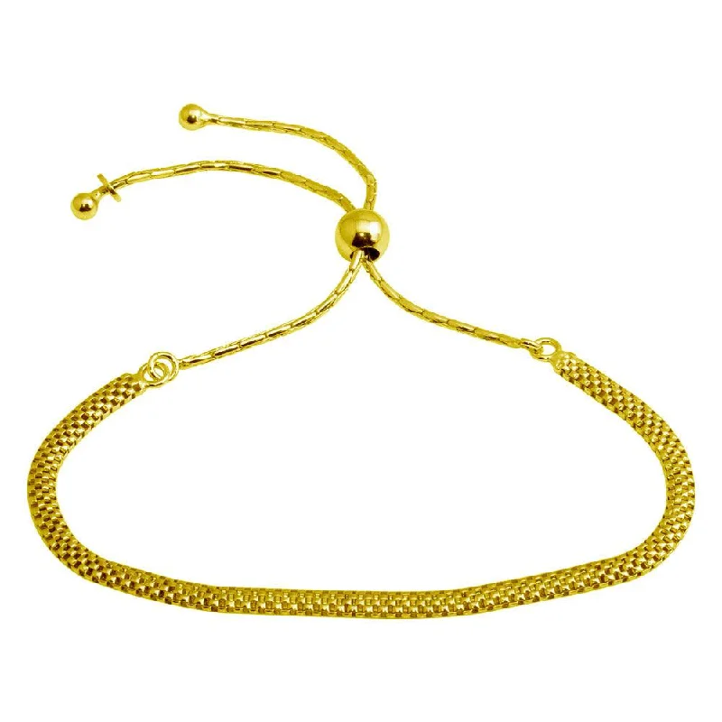 Gold Plated 925 Sterling Silver Mesh Chain Lariat Bracelet - ECB00117GP