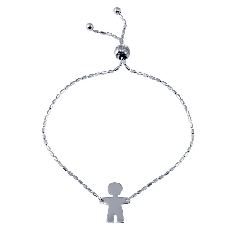 Rhodium Plated 925 Sterling Silver Boy Charm Lariat Bracelet - DIB00066RH-B