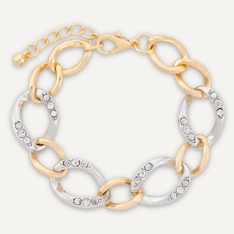 Party Crystal Lobster Clasp Chain-Link Bracelet In Gold & Silver Tone