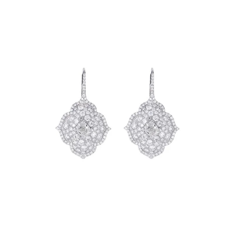 18k White Gold Diamond Flower Earrings