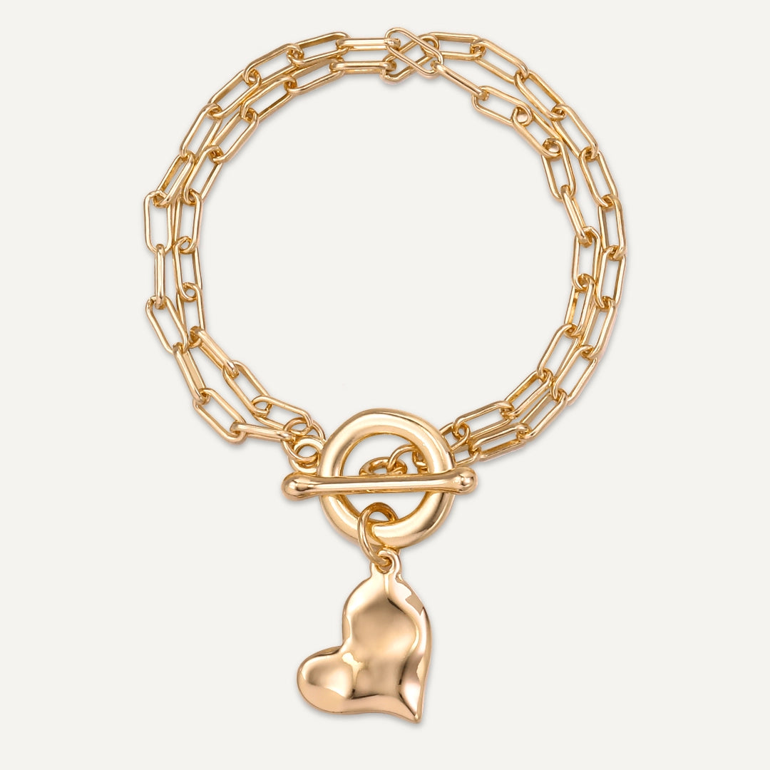 Heart Charm T-Bar Bracelet In Gold-Tone