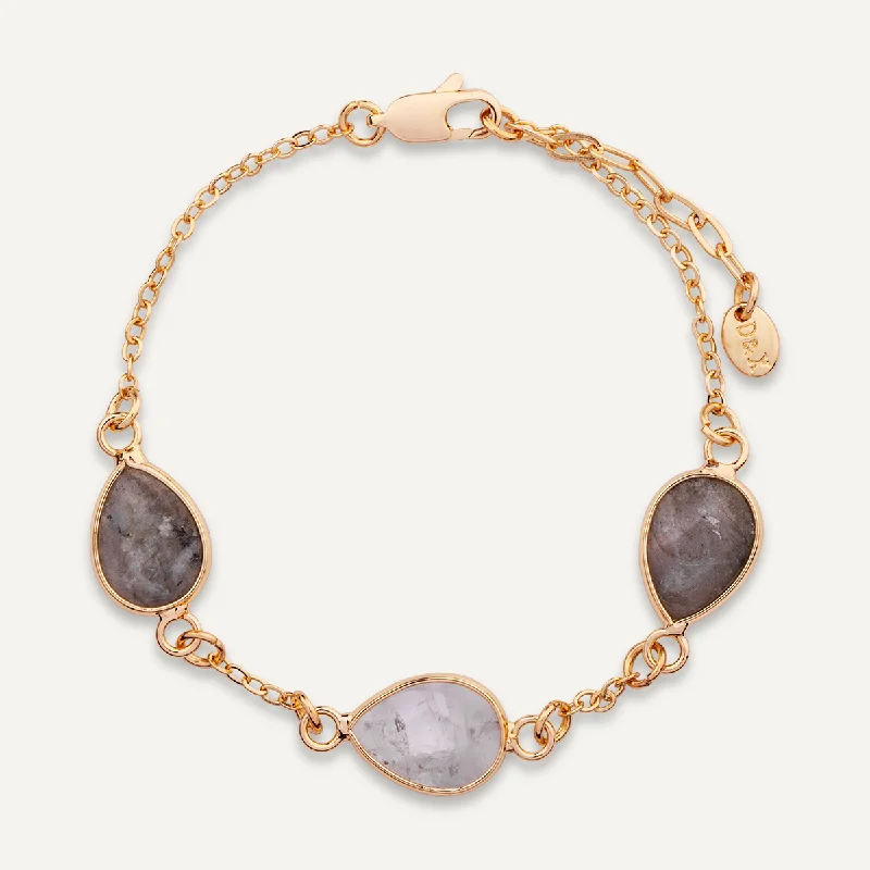 Natural Moonstone & Labradorite Stone Clasp Bracelet In Gold-Tone