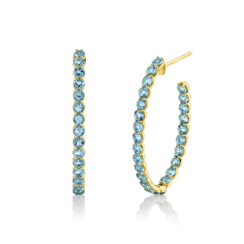 18k Yellow Gold Swiss Blue Topaz 30mm Hoops