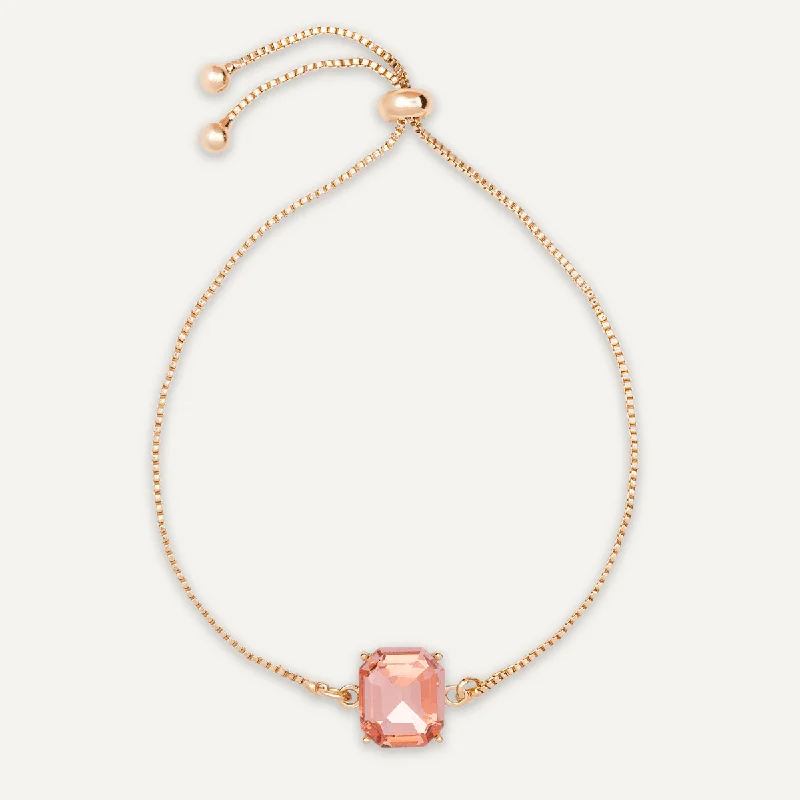 Coral Crystal Drawstring Bracelet In Gold-Tone