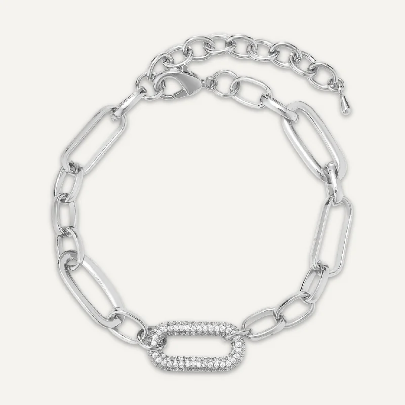 Chain-Link Crystal Clasp Bracelet In Silver Tone