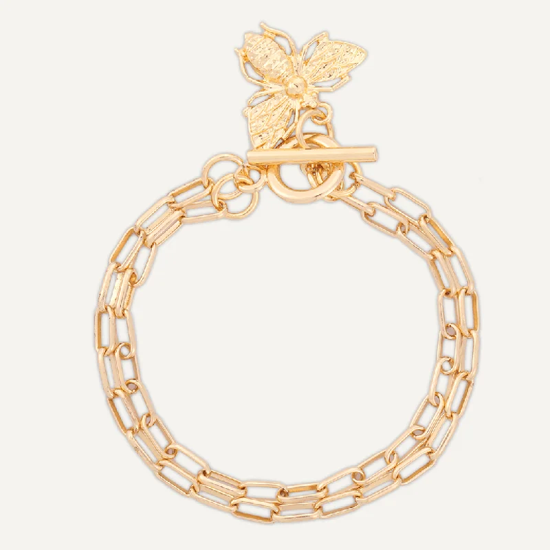 Contemporary Bee T-Bar Bracelet In Gold-Tone