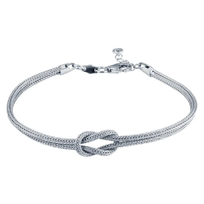 Rhodium Plated 925 Sterling Silver Double Chain Knot Bracelet - ARB00059RH