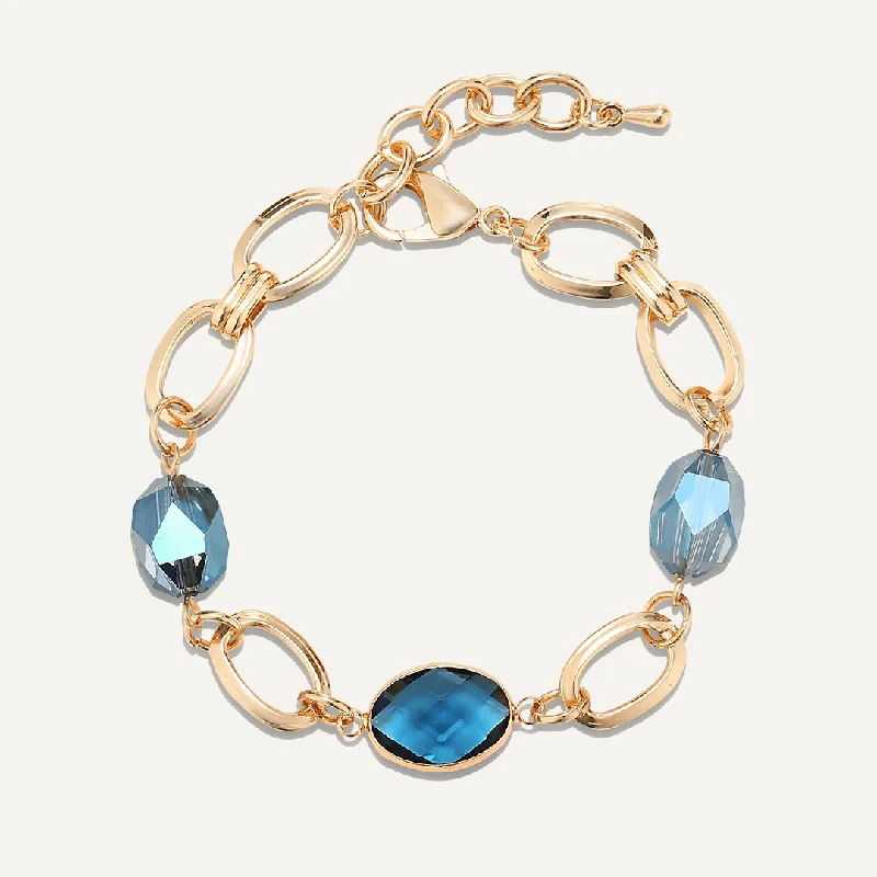 Abstract Blue Crystal Clasp Bracelet In Gold-Tone