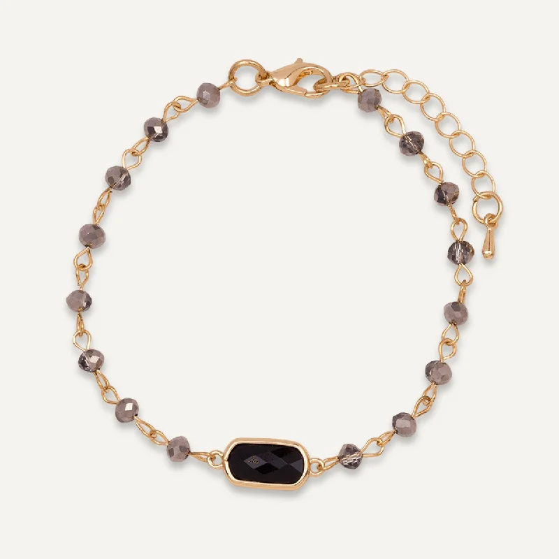 Black Crystal Clasp Bracelet In Gold-Tone