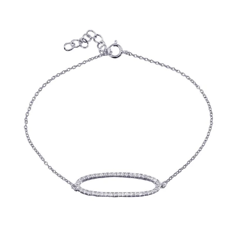 Rhodium Plated 925 Sterling Silver Open Oval Chain Bracelet - BGB00339