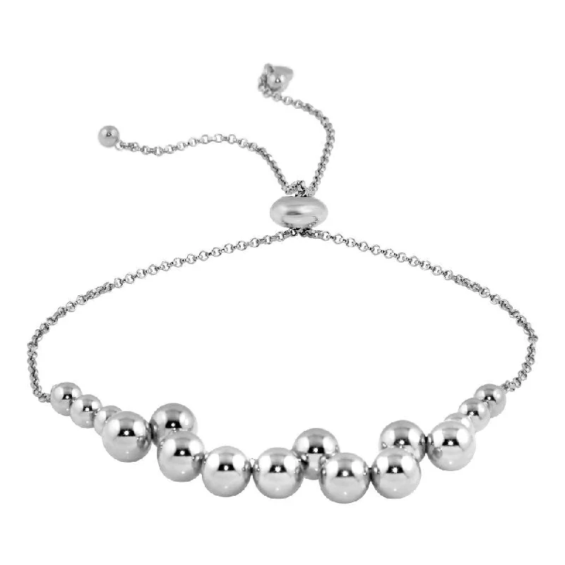 Rhodium Plated 925 Sterling Silver Bead Bracelets - ARB00041RH