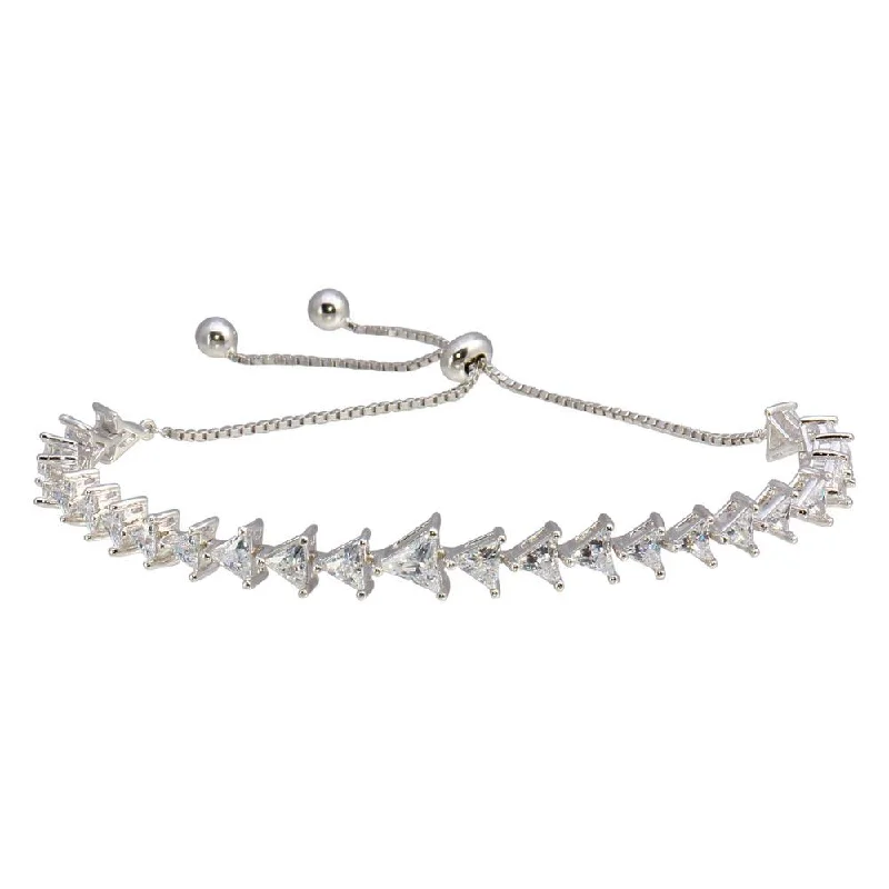 Rhodium Plated 925 Sterling Silver Clear CZ Triangle Lariat Bracelet - GMB00066