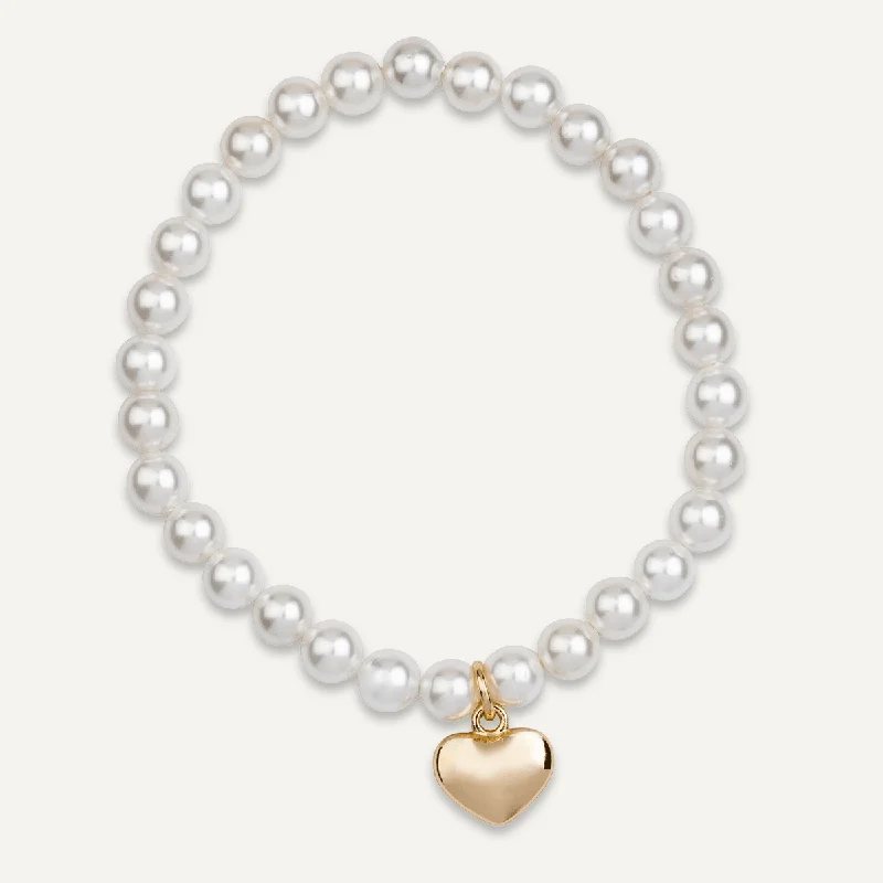 Pearl Elasticated Bracelet With Heart In Gold-Tone