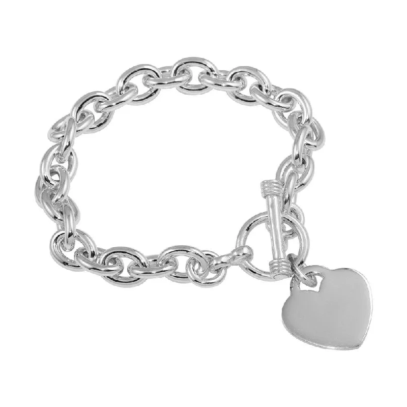 High Polished 925 Sterling Silver Toggle Heart Link Bracelet - THB00001