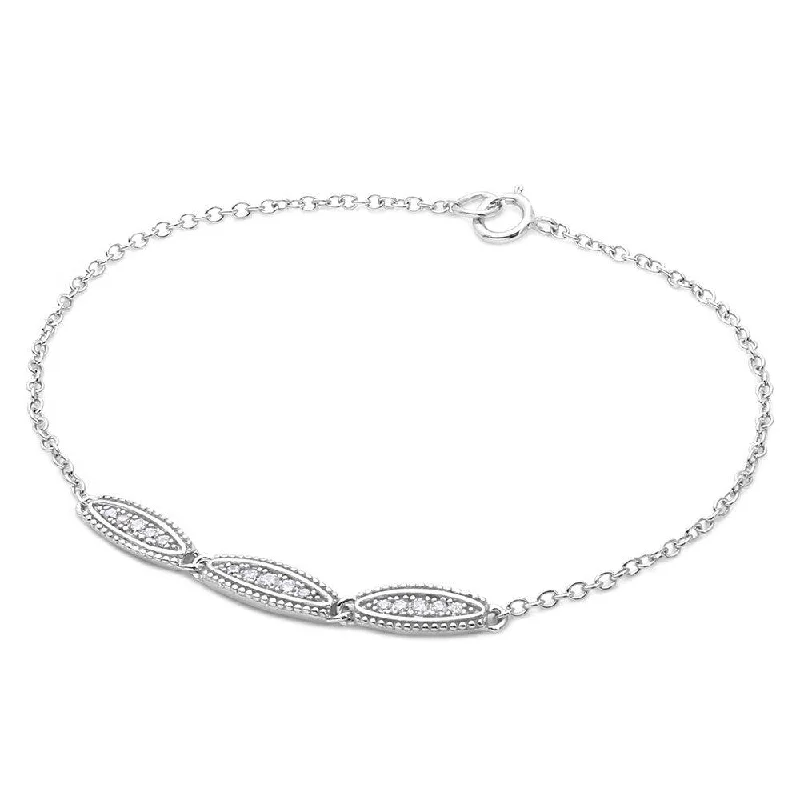 Rhodium Plated 925 Sterling Silver 3 Oval Designed CZ Bracelet - BGB00282