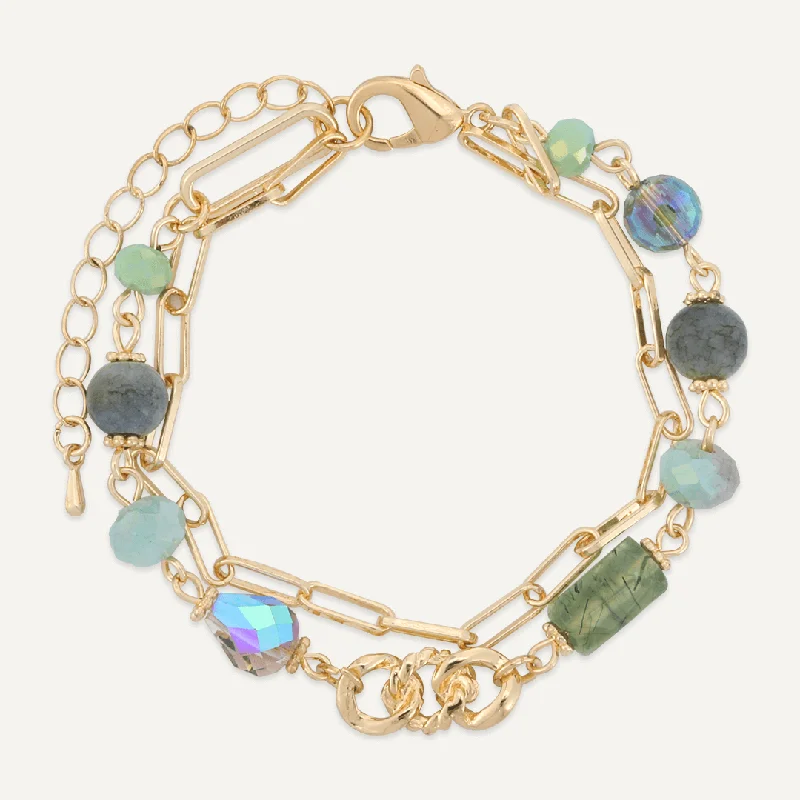 Green Natural Stone Lobster Clasp Bracelet In Gold-Tone