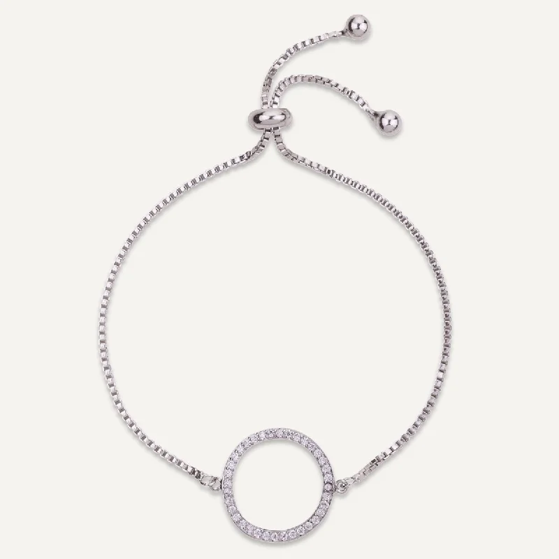 Vivienne Circle Drawstring Bracelet In White Gold-Tone