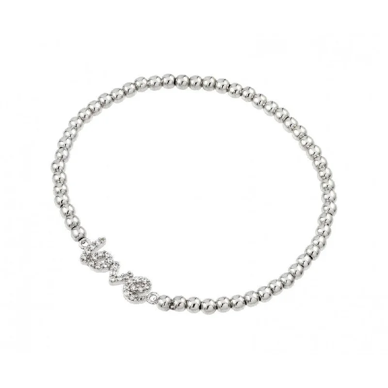 Silver 925 Rhodium Plated Love CZ Bead Bracelet - STB00516