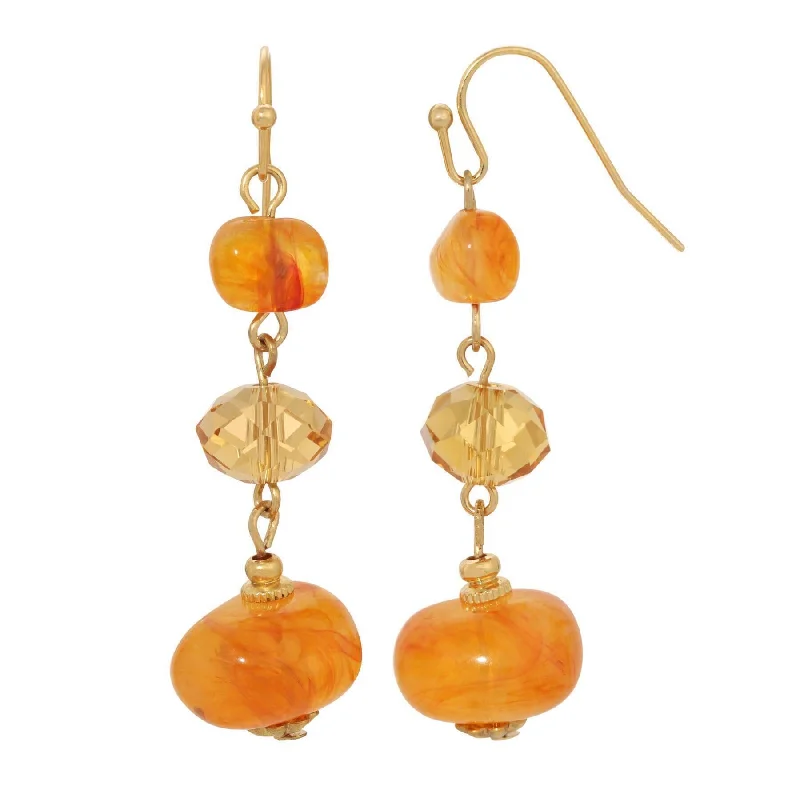 1928 Jewelry Marble Effect Carnelian Beads & Topaz Crystals Dangling Earrings