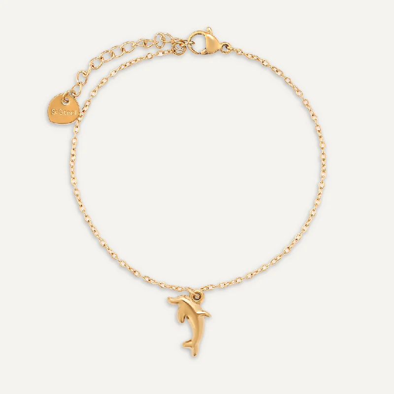 Dolphin Charm Clasp Bracelet In Gold-Tone