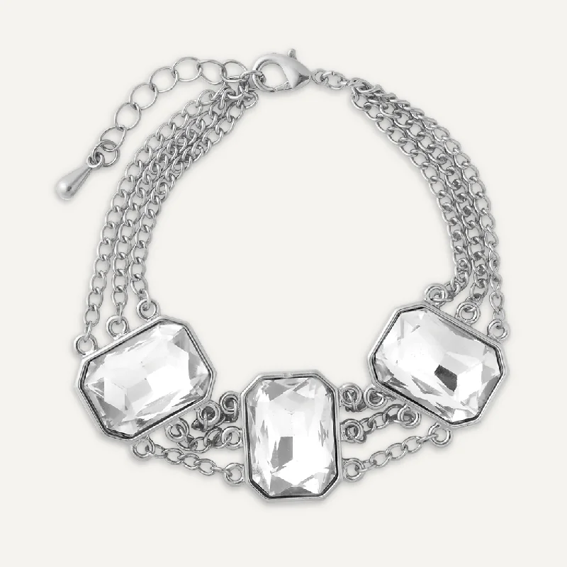 Vintage-Style Multi-Row Crystal Bracelet In Silver-Tone