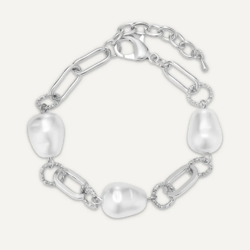 Faux Pearl Chain-Link Clasp Bracelet In Silver-Tone