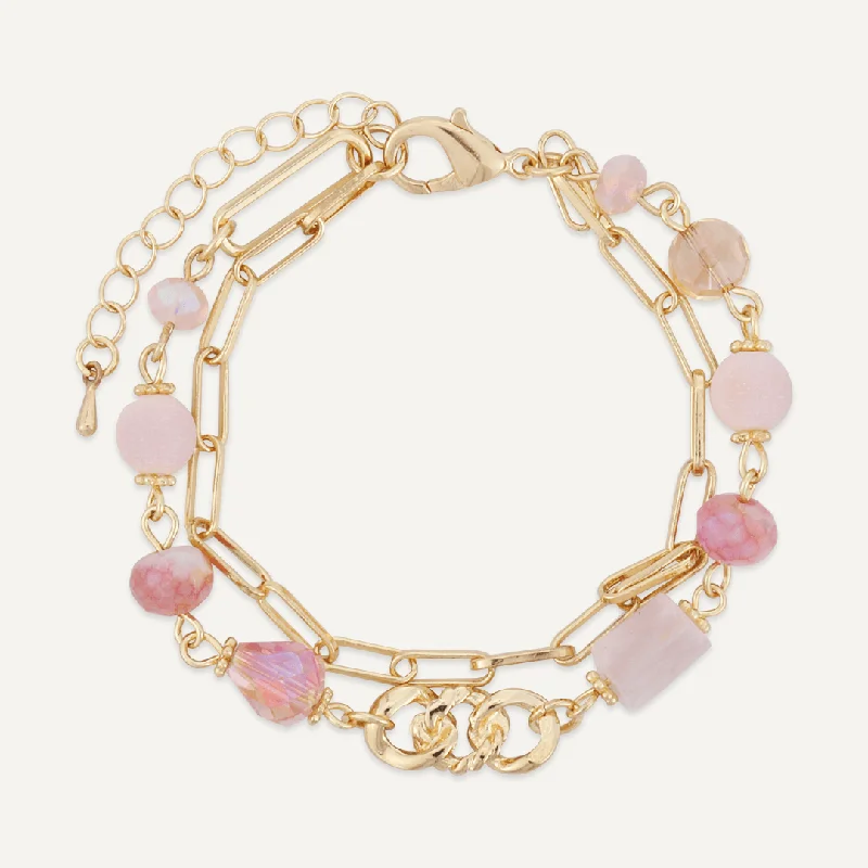 Pink Natural Stone Lobster Clasp Bracelet In Gold-Tone