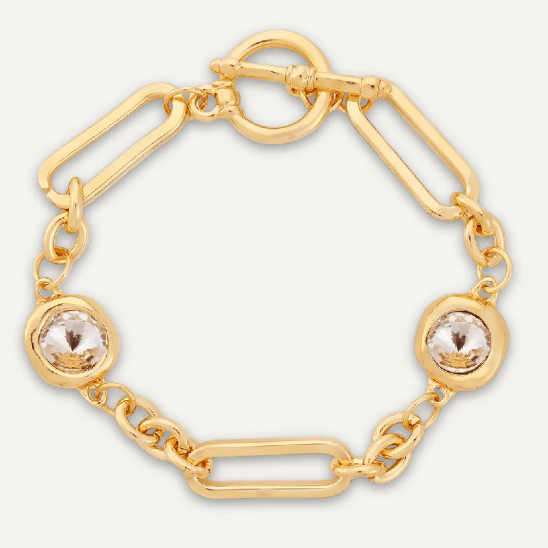 Contemporary Crystal T-Bar Chain-Link Bracelet In Gold-Tone