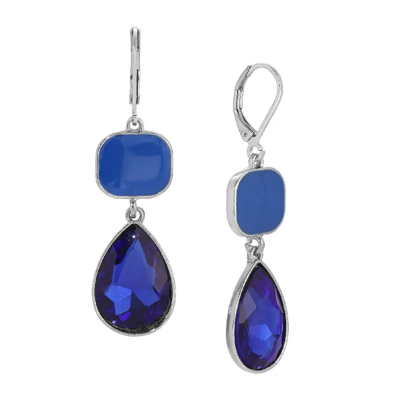 1928 Jewelry Mid Century Inspired Square And Teardrop Blue Sapphire Dangling Earrings