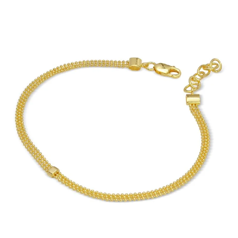 Gold Plated 925 Sterling Silver Connecting Trio Bead Bracelet - DIB00014GP