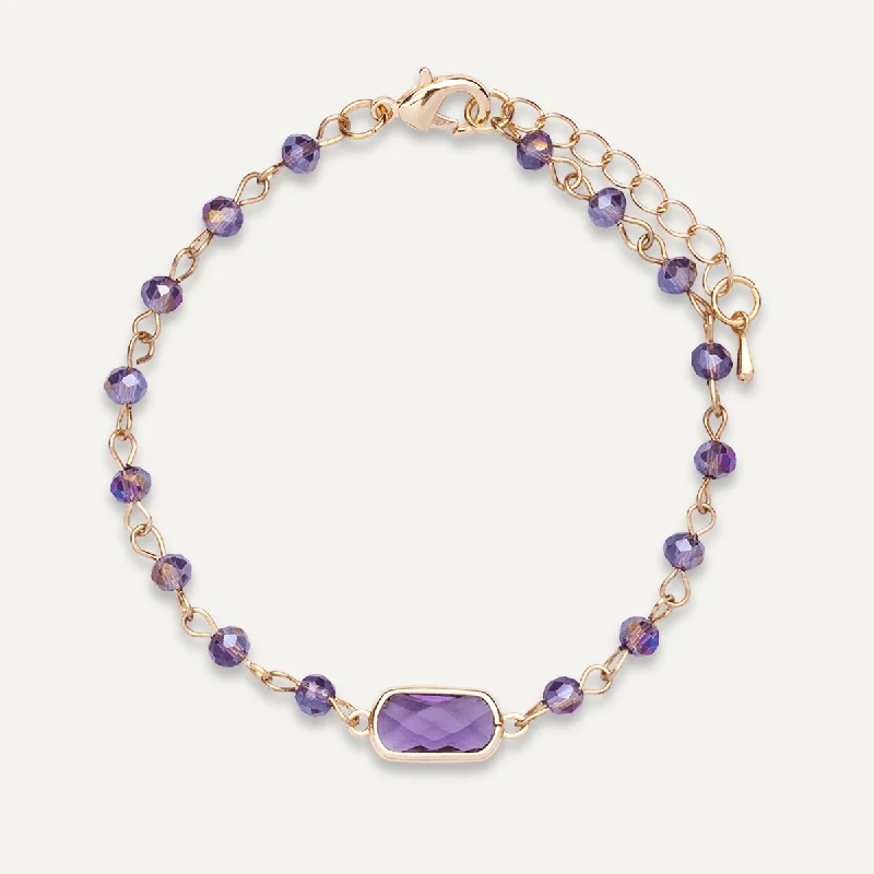 Purple Crystal Clasp Bracelet In Gold-Tone