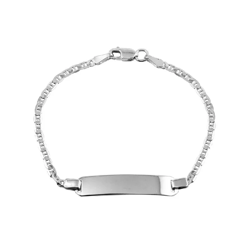 Rhodium Plated 925 Sterling Silver Flat Marina Baby ID Bracelet - DIB00032RH