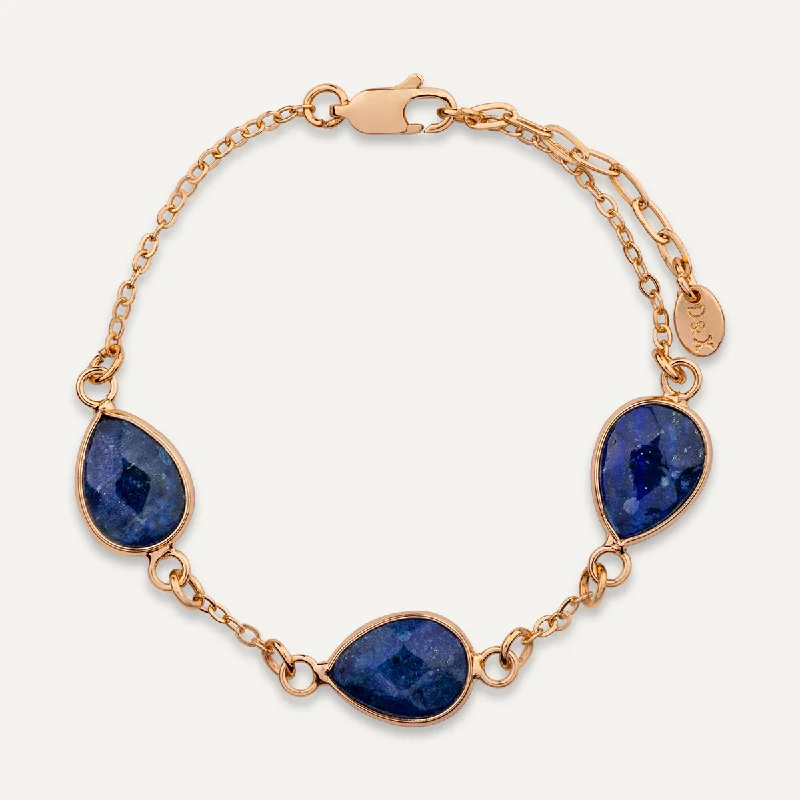 Natural Lapis Stone Clasp Bracelet In Gold-Tone