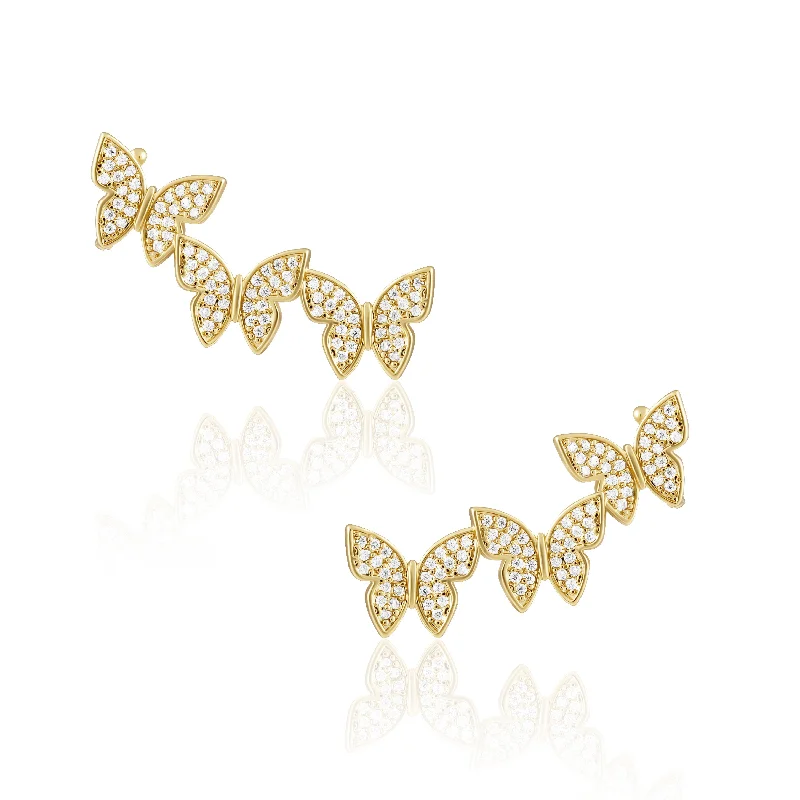 Pave Butterfly Ear Crawlers