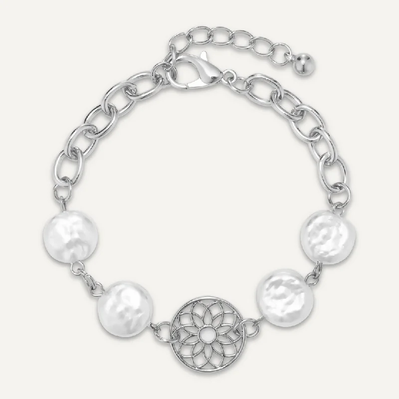 Faux Pearl Dreamcatcher Clasp Bracelet In Silver-Tone