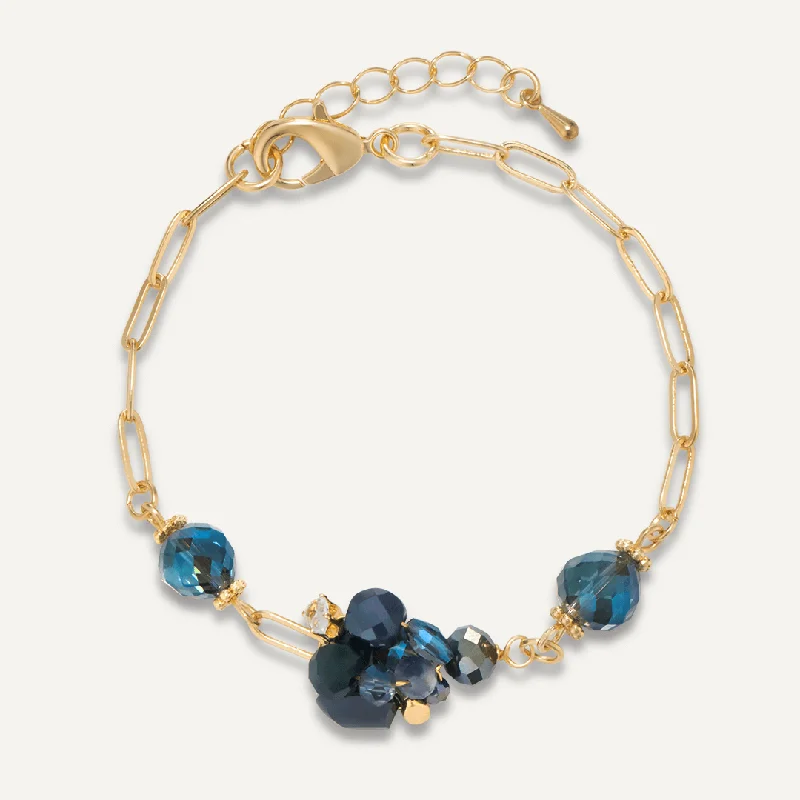 Blue Crystal Cluster Clasp Bracelet In Gold-Tone