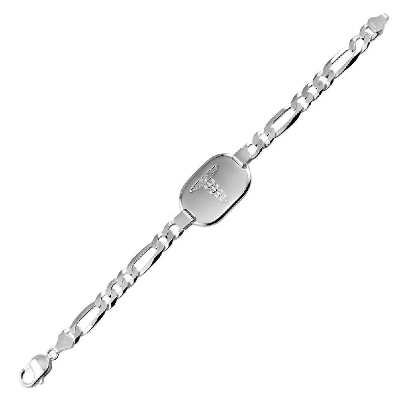 High Polished 925 Sterling SilverMedical Large Oval ID Figaro Chain Bracelets 7.8mm - CARB00043