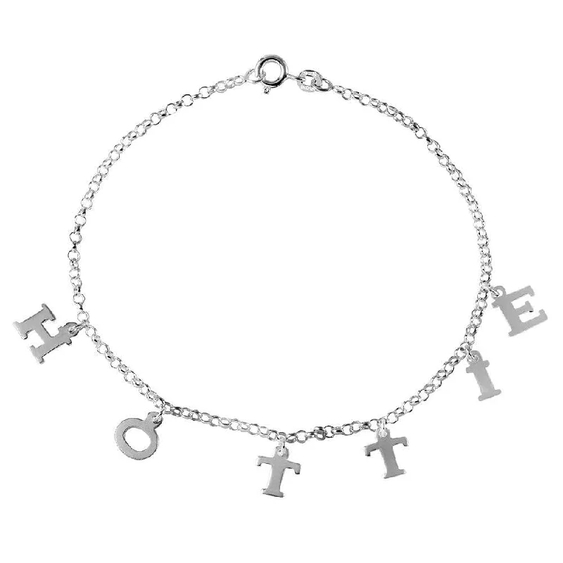 High Polished 925 Sterling Silver HOTTIE Charm Link Bracelet - CHB006