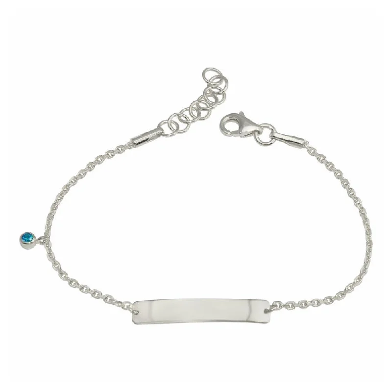 Rhodium Plated 925 Sterling Silver Blue CZ Baby ID Bracelet - DIB00075RH