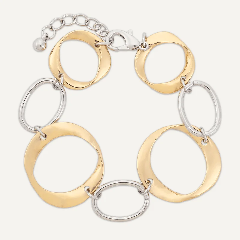 Abstract Lobster Clasp Geometric Bracelet In Silver & Gold-Tone