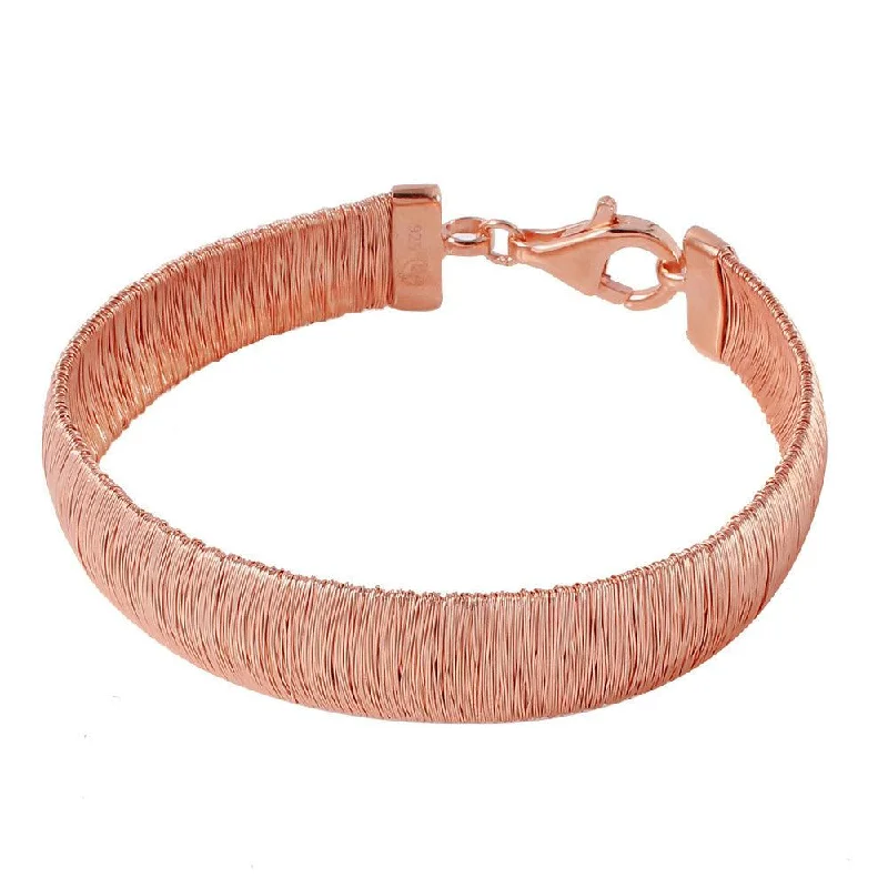 Silver 925 Rose Gold Plated Wheat Thick Italian Bracelet - DIB00002RGP