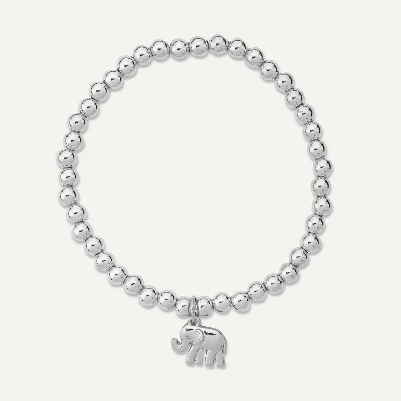 Emily Elephant Bead Elasticated Bracelet In Silver-Tone