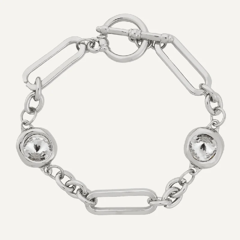 Contemporary Crystal T-Bar Chain-Link Bracelet In Silver-Tone