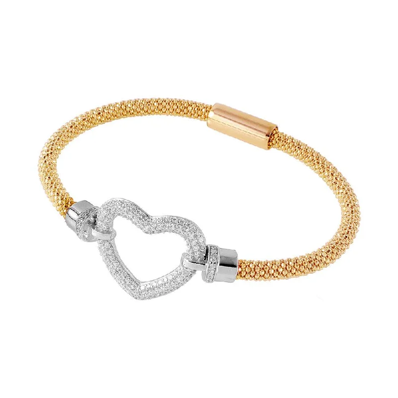 Silver 925 Gold Plated Open Heart  Bracelet - ITB00181GP-RH