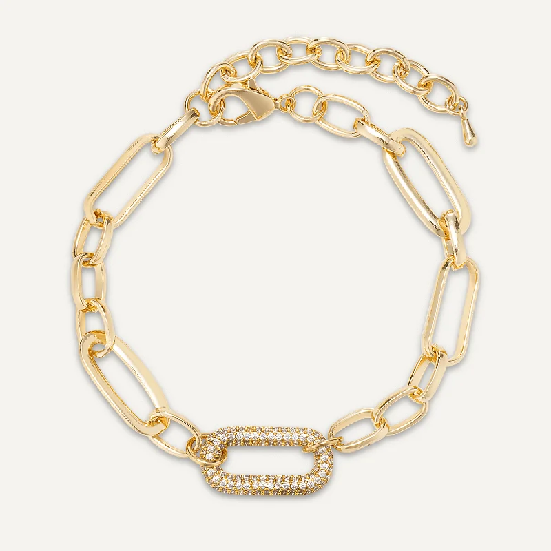 Chain-Link Crystal Clasp Bracelet In Gold-Tone