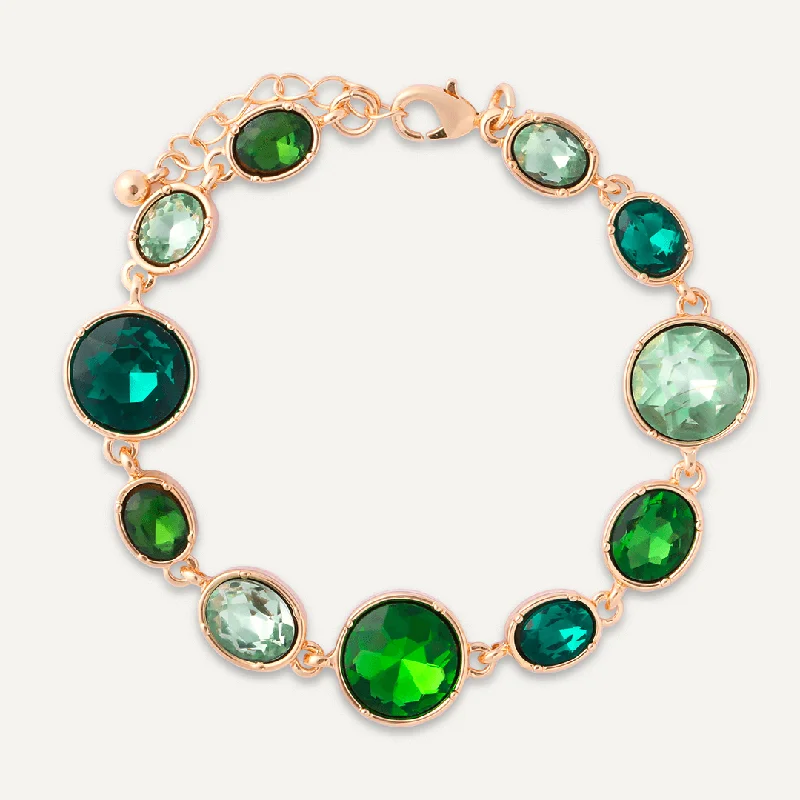 Green Jewel Clasp Bracelet In Gold-Tone