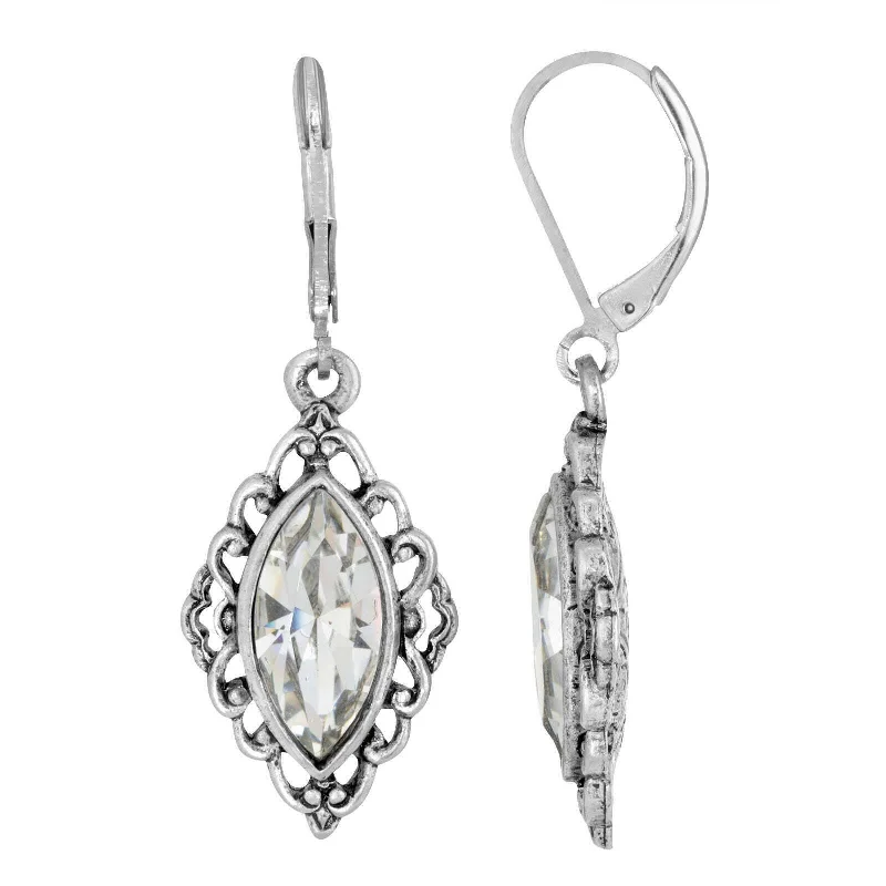 1928 Jewelry Austrian Crystal Navette Diamond Drop Earrings