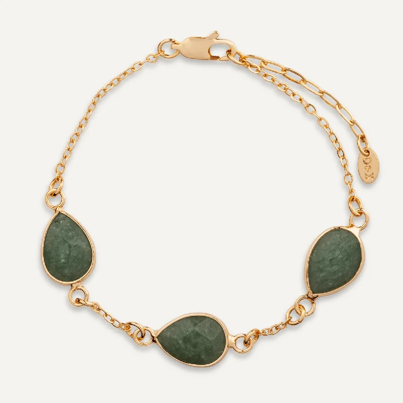 Natural Chrysoprase Stone Clasp Bracelet In Gold-Tone