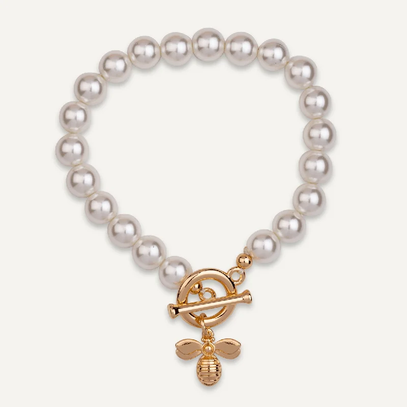 Mother Of Pearl Bee Pendant Bracelet In Gold-Tone